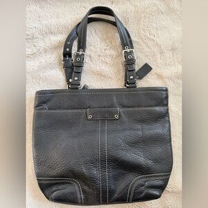 Coach Black Pebbled Leather Tote with Stitching